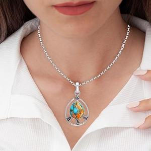 Tendance Pendentif 925 Sterling Silver Turquoise Gemstone Fine Jewelry Collier Pendentif Avec 925 Timbre Pendentif En Argent Bijoux - Product Image 4