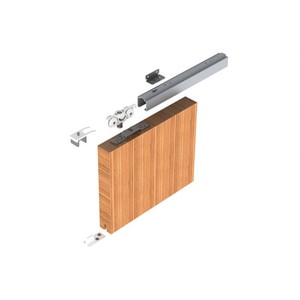 Juego Helm 73 para puertas correderas de madera, Riel de 2100mm, carro, componentes (montaje de pared, techo por sección angular a 80kg) - Product Image 1