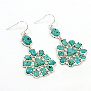 Boucles d'oreilles créoles géométriques à la mode personnalisées avec pierres précieuses turquoise naturelle Boucles d'oreilles créoles fines en argent 925 OEM - Product Image 1