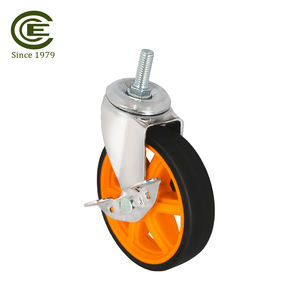 Roue pivotante silencieuse en acier TPR orange moderne de 4 pouces avec tige filetée 3/8 et frein pour chariots de rayonnage - Product Image 5