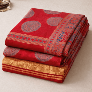Aruna Mandala Ajrakh Handwoven Cotton Silk Sari Banarasi Indian Soft Sari for Festival Party Wear Hand Drawn Heavy Georgette - Product Image 4