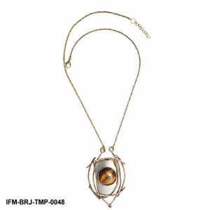 Collar con Colgante de Ojo de Tigre de Metal Mixto Hecho a Mano, Joyería Geométrica Única de Tres Metales en Cobre, Latón y Plata - Product Image 4
