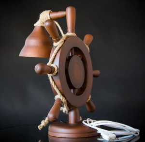 Wooden <b>Table</b> Lamp Nautical Style Steering <b>Wheel</b> <b>with</b> Carved Anchor Best Nautical Ship <b>Wheel</b> Handmade Decor - Product Image 3