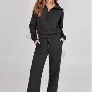 Ensemble 2 pièces pour femmes personnalisé vente en gros-Ensemble survêtement sweat-shirt et pantalon de survêtement - Product Image 1