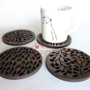 Sous-verres Vente Chaude Décor De Table Ronde En Bambou Sous-verres Ensemble pour Boissons Gravure Sculpture Conception En Bois - Product Image 1