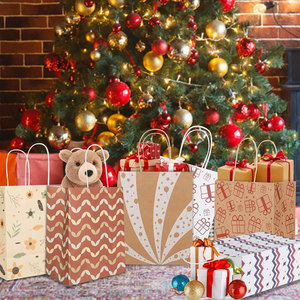 Sacs cadeaux en papier kraft de taille moyenne, emballage en vrac, sacs personnalisés pour Noël, anniversaires et autres, boîte en papier avec étoiles design personnalisée - Product Image 6
