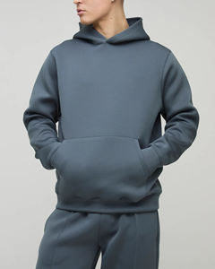 Vente en gros 100% coton polaire surdimensionné pour hommes Streetwear hiver survêtement poids moyen couleur unie pantalons de survêtement à capuche Hip Hop 2 pièces - Product Image 3