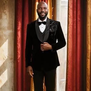 Chaqueta elegante para hombre, traje de vestir, 2 piezas, chaqueta y pantalones de esmoquin de cena bordados, de talla grande, transpirable para bodas y bailes de Graduación - Product Image 1