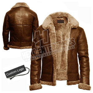 Nueva Llegada Moda Invierno Aviator Fly Chaqueta de piel de oveja con cuello alto Logotipo frontal Impermeable de alta calidad para hombres - Product Image 3