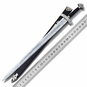 Épée viking artisanale en acier Damas avec fourreau, plaqué argent, décoration murale médiévale, cadeau - Product Image 1