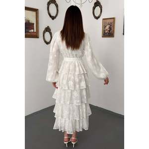 Vestido Largo Blanco con Volantes - Blanco - Product Image 5