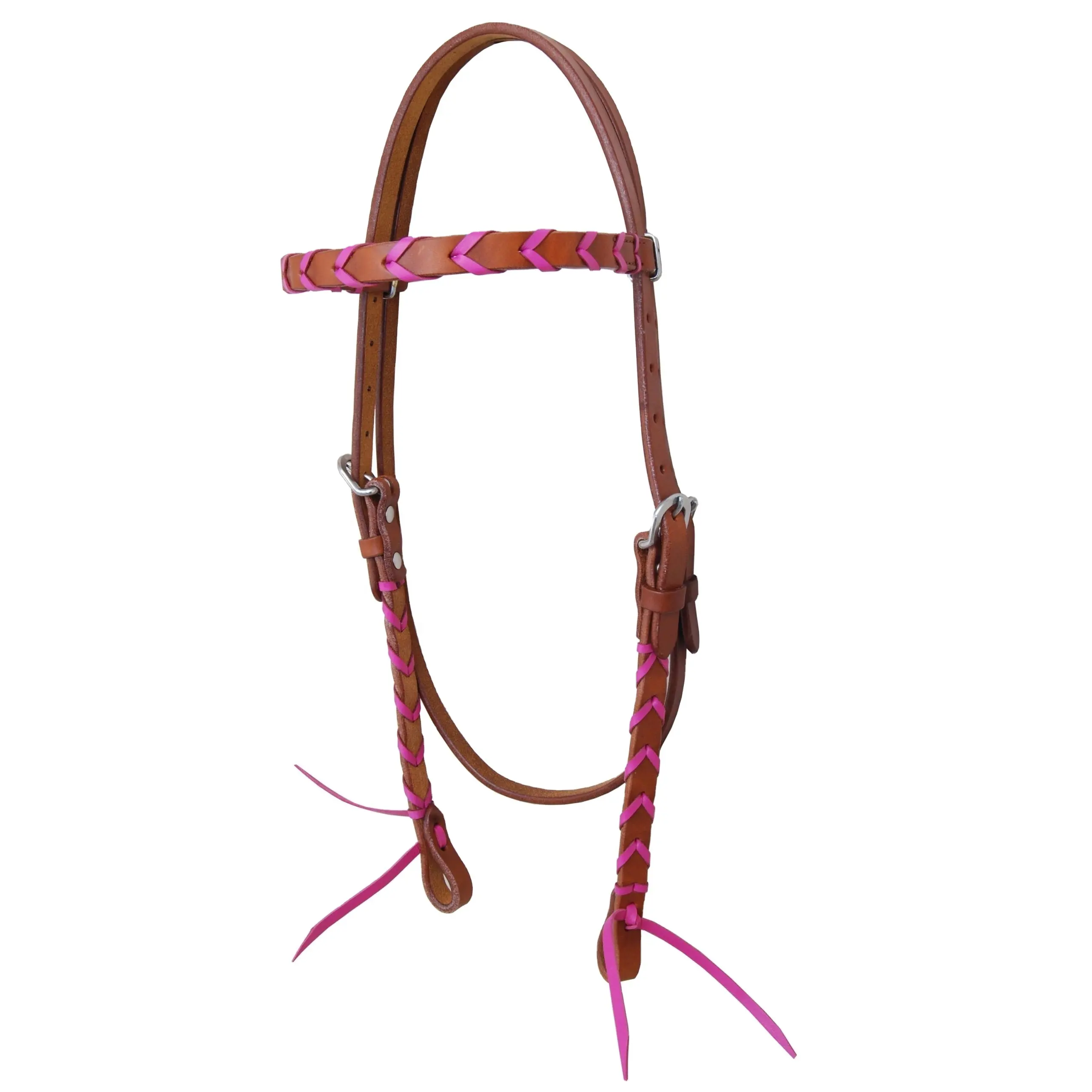 카우보이 서쪽 말 압정 세트 쇠가죽 가죽 Headstall/ Western Bridle With Pink Braided By Indian Exporters At Best Price