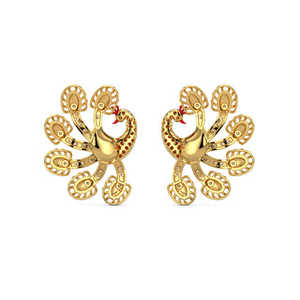Pendientes de diamantes de pavo real en oro amarillo - Product Image 4