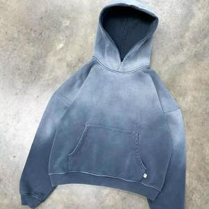 Oversized Crop Hoodie Men French Terry Garment Dyed Solid Color Pocket Front Logo Anti-Pilling Autumn Wear - Product Image 6
