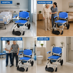 Sedia Comoda Pieghevole <span class=keywords><strong>con</strong></span> Ruote, Freno a Mano e Poggiapiedi per Anziani, Assistenza Domiciliare, Fornitura OEM ODM - Product Image 3