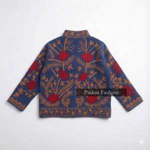 Fait main, esthétique bohème, brodé, velours bleu, séchage rapide, respirant, écologique, luxe pour femme, motif floral, traditionnel folklorique - Product Image 6