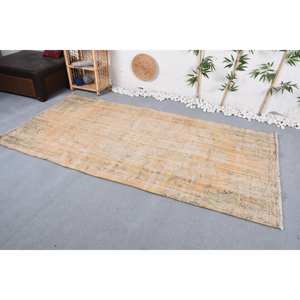 Tapis Turc Vintage 4.2 X 8.6ft Fait à la Main Orange Vert Patchwork Design Laine Viscose Peluche pour Chambre Rectangulaire Couloir Forme - Product Image 2