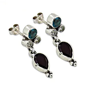 925 Sterling Silver <b>Dangle</b> Black Onyx Gemstone Pendant Stud Jewelry for Weddings Featuring Amethyst Emerald Pearl <b>Diamond</b> - Product Image 2