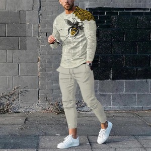 Conjunto de manga larga para hombre, estampado en 3D de León, patrón de animales, moda informal, ropa de calle, cuello redondo, sudadera y pantalones, traje para correr - Product Image 2