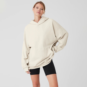 Sweat à capuche surdimensionné personnalisé pour femmes Pull en molleton de coton épais, chaud, manches longues, épaules tombantes, coupe ample, mode unie vierge - Product Image 1