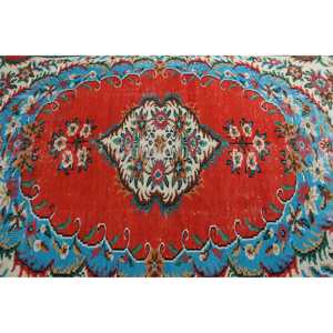 Tapis turc vintage 5,4x8 pi (165x243 cm), tapis abstrait rouge - Product Image 5