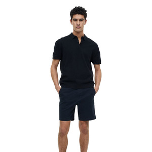 High Quality <b>Men</b> Navy Blue Colour <b>Knee</b> <b>Length</b> Cotton Chino <b>Shorts</b> With Button Fly and Side Pockets for Sale - Product Image 1