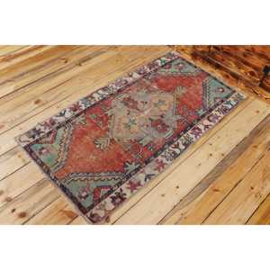 Turkish Small Rug, 2,4x4,5 ft Vintage Rug, <b>Red</b> <b>Wool</b> Rug - Product Image 2