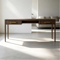 Bureau d'écriture moderne en bois massif avec deux tiroirs de rangement, poignée en laiton de luxe, bureau à domicile, bureau d'étude, mobilier en gros GSK03