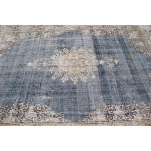 Alfombra de 7.4x10.4 pies, Alfombra Turca Vintage, Alfombra de Lana a Rayas Azul y Marrón - Product Image 4