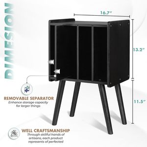 Support de tourne-disque en bois d'acacia Porte-rouleau en vinyle avec compartiment de rangement Étagères de rangement Table d'extrémité Salon Bois - Product Image 4