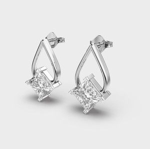 IGI Certified Princess Cut Lab Grown Diamond <b>Drop</b> Stud Earrings Solid 925 Sterling Silver Geometric Designer Diamond Earrings - Product Image 2