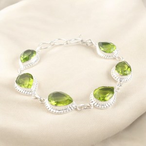 Pulsera de Plata de Ley con Circonita Facetada, Corte Pera, Hecha a Mano, Piedra de Nacimiento de Agosto, Joyería de Lujo, Elegante Regalo de Aniversario para - Product Image 1