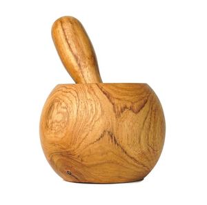 Mortier et pilon en bois fabriqués à la main pour la maison restaurant accessoires de cuisine outils d'herbes et d'épices granit médecine broyeur masher - Product Image 3