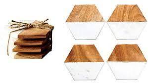 Posavasos de madera y piedra de mármol de bambú hechos a mano Posavasos sin bambú natural sostenible con posavasos cuadrado elegante - Product Image 4