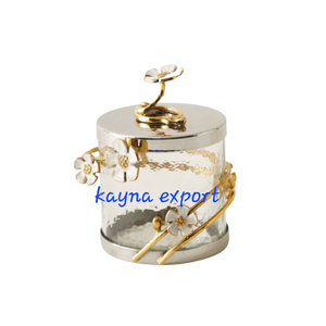 Pot de stockage des aliments élégant en forme de cylindre avec couvercle en métal doré avec couvercle fantaisie pour le stockage des biscuits et des fruits secs - Product Image 6