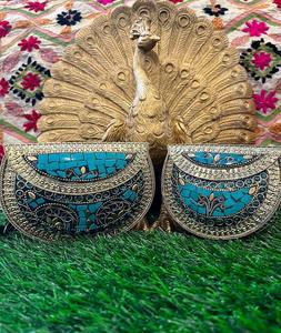 Sacs de soirée en argent faits à la main de créateur de luxe avec mosaïque en laiton et pochette en pierre écologique en métal prêts à être expédiés - Product Image 3