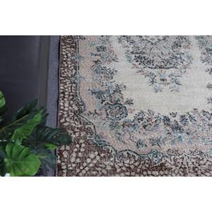 พรมวินเทจขนาด 5.9x6.6 ฟุต สีน้ำตาลลายดอกไม้ พรมขนสัตว์ตุรกี - Product Image 3