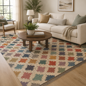 Handmade Wool Jute Kilim Rug Low Pile Flatweave Eco-Friendly Waterproof Geometric Tribal <b>Carpet</b> Custom Size Exercise Camping - Product Image 2