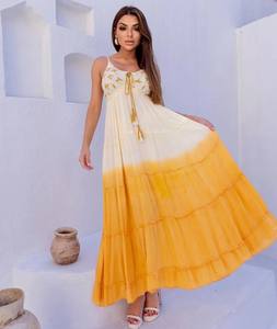 Vestido largo con volantes para trabajo manual y bordado de diseñador indio bohemio para ropa de verano para mujer cuello redondo con vestido de borla - Product Image 5