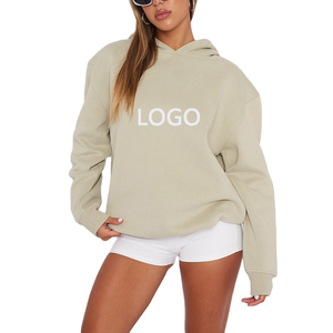 Sudadera con Capucha Informal para Mujer, Tejida a Mano, 100% Algodón, con Estampado por Descarga, Insignia Frontal, Holgada, Ecológica - Product Image 1