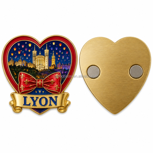Nouveau Souvenir de Lyon, France : Aimant de réfrigérateur en métal émaillé, motif Cœur et Lanternes, 25 ans d'expérience, Cadeau touristique Notre-Dame de la Fourvière - Product Image 1