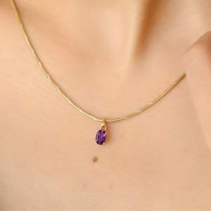 Dernière collection de luxe faite à la main de pendentifs en améthyste naturelle de forme ovale, pierre précieuse, or jaune massif 18 carats, bijoux pour femmes et filles - Product Image 4