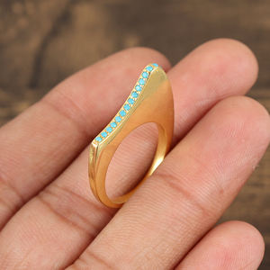 Turquoise Gemstone 925 Sterling Silver 18K Gold Vermeil Bezel Setting Minimalist <b>Ring</b> For Parties And Weddings Teenager Gift - Product Image 3