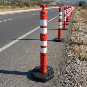 Rubber-Weighted Red Delineator <b>Post</b> with 4 Reflective Elements 120 X 11 cm Plastic Roadway Safety <b>Post</b> with Reflective Tape - Product Image 1