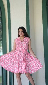 Robe midi élégante de style bohème chic, imprimée à la main, col rabattu, saison estivale, robe à imprimé floral pour femmes - Product Image 5