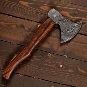 Hacha de Supervivencia para Campamento al Aire Libre, Hecha a Mano, de Acero de Damasco, con Mango de Madera de Palisandro y Funda, Grado Industrial - Product Image 5