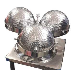 Hotel restaurante Catering lujo redondo de acero inoxidable plato de frotamiento giratorio 3 en 1 Juego de buffet giratorio calentador de alimentos - Product Image 5