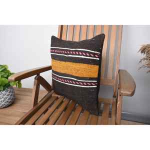 Alfombra de lana Kilim Multicolor, almohada decorativa de 18x18 pulgadas, patrón Vintage, técnica tejida, estilo bohemio - Product Image 3