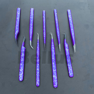 Pince à cils solide professionnelle Base en silicone enduite de paillettes multiples pointe violette outil d'extension de cils Pro en acier durable - Product Image 6