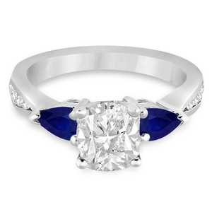 Bague de fiançailles en or blanc 14 carats avec diamant coussin de 1,29 carat et saphir bleu poire – Catégorie de produit : Bagues - Product Image 1
